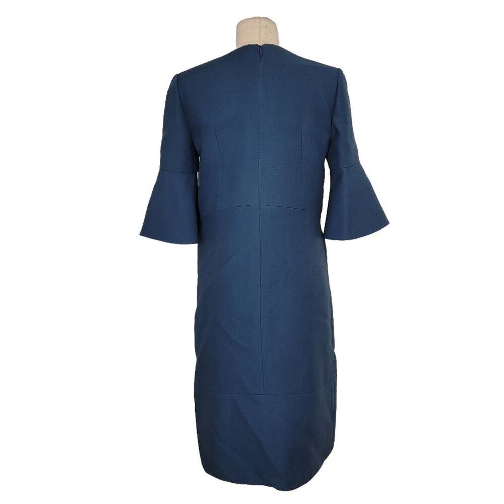 Fendi Blue Trumpet Bell Sleeve Floral Appliqué Sheath Dress Sz 40 US S Wool Silk - Picture 3 of 16
